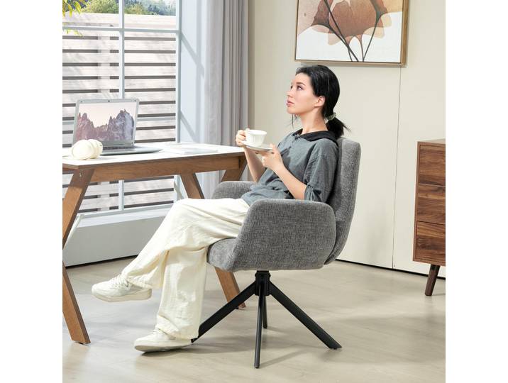 Homcom Sessel Drehbar Loungesessel mit Armlehne, Wolle-Leinenoptik, Dunkelgrau, Kunststoff, 61x88x60 cm, Esszimmer, Stuhl, Armlehnstühle