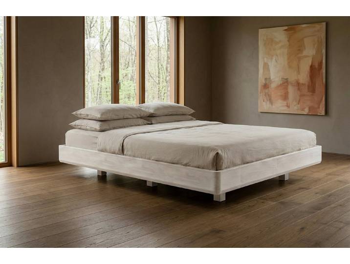 Visby Holzbett Lena (1-tlg., Buchenbett Futonbett mit Schwebeeffekt), 200/200, Buche - lackiert, Weiß