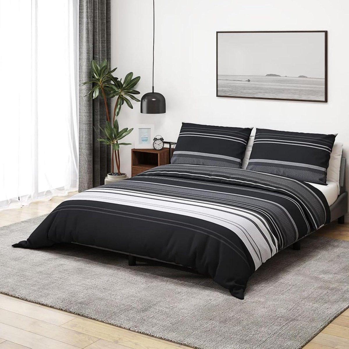 Omkeerbaar Dekbedovertrek Set Zwart Wit 200x200 cm