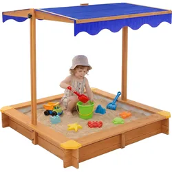 SANDKASTEN MIT DACH 118x118 cm Natur aus Massivholz