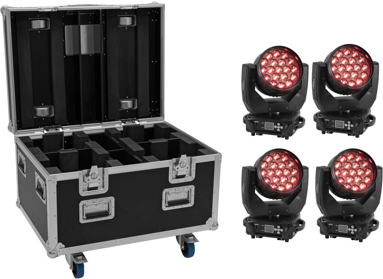 EuroLite Set 4x Led Tmh-X4 Moving-Head Wash Zoom + Case