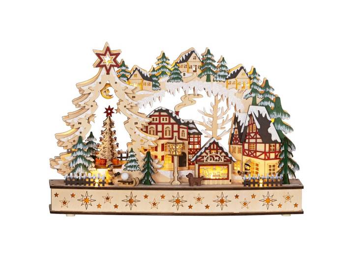 WEIHNACHTSDORF LED Winterlandschaft mit Waldszene, Weihnachtshäusern, Natur