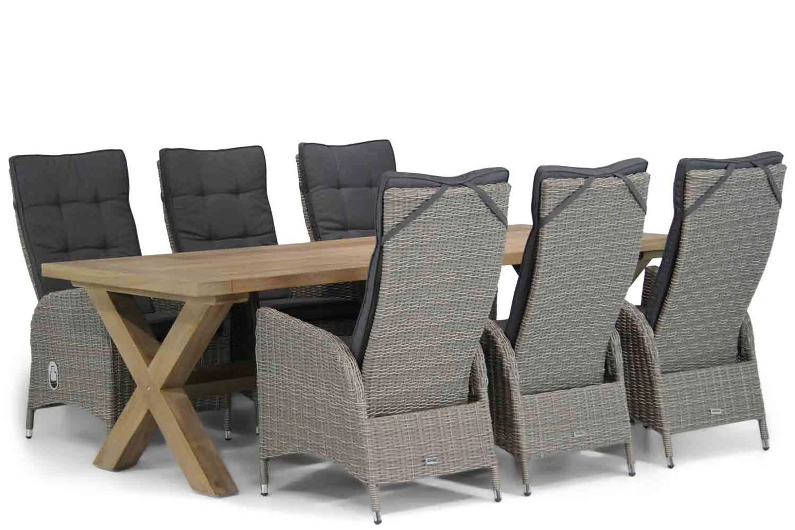 Garden Collections Lincoln/Oregon 7-delige eetset van polyrattan met rechthoekige tafel, 240 cm, bruin