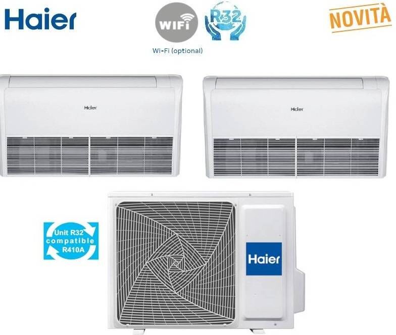Haier Condizionatore Climatizzatore Dual Split Soffitto/Pavimento R-32 12000+12000 Con 3U55S2SR5FA WI-FI Optional