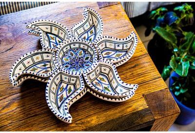 Kamsah Star-Shaped Ceramic Serving Platter, Set of 7, Handmade Tunisia