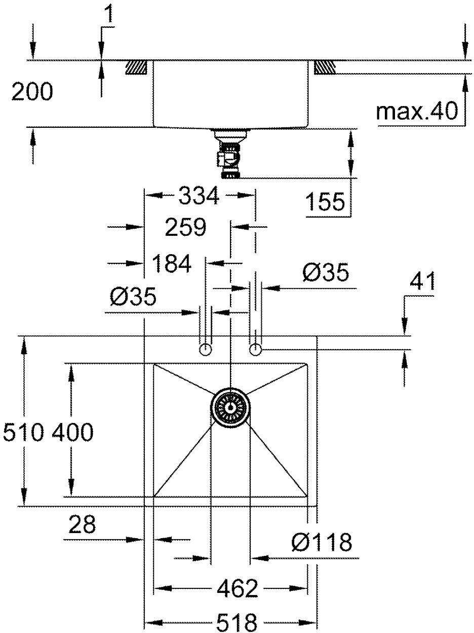Grohe K800 Edelstahl-Einbauspüle 51,8 x 51 cm