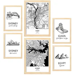 POSTER Set Mit 6 Von Ägypten Und Sidney Sammlung A3 & A4 Rahmen Aus Hellem Holz