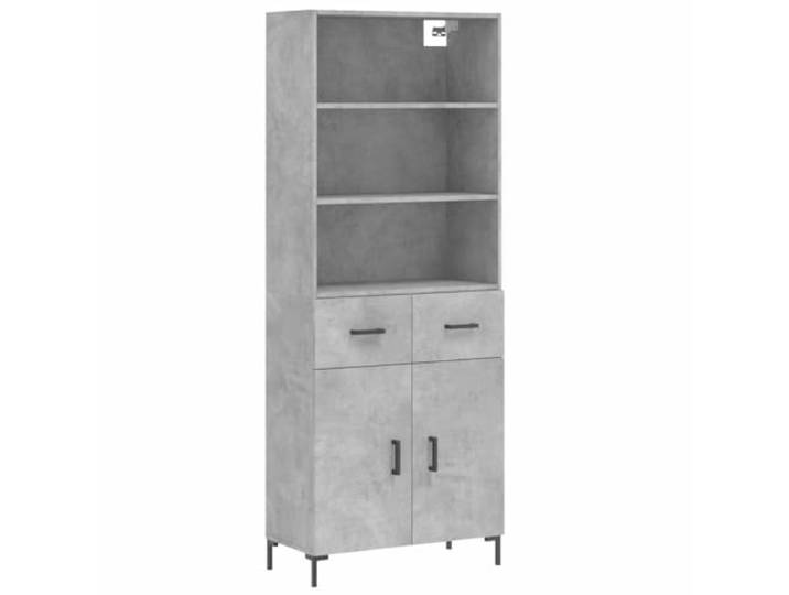 Fisinber Highboard Betongrau 69,5x34x180 cm Holzwerkstoff Schrank Zweiteiliger Aufbewahrungsschrank im Betongrau-Design mit Metallfüßen für Wohnzimmer und Schlafzimmer.