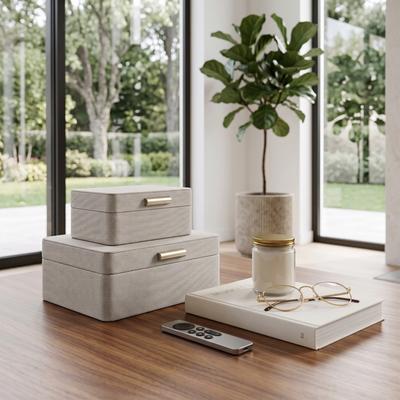 Sagebrook Home "Modern Keepsake Fabric-Wrapped Storage Boxes with Lid - Set of 2 - 9.0"""