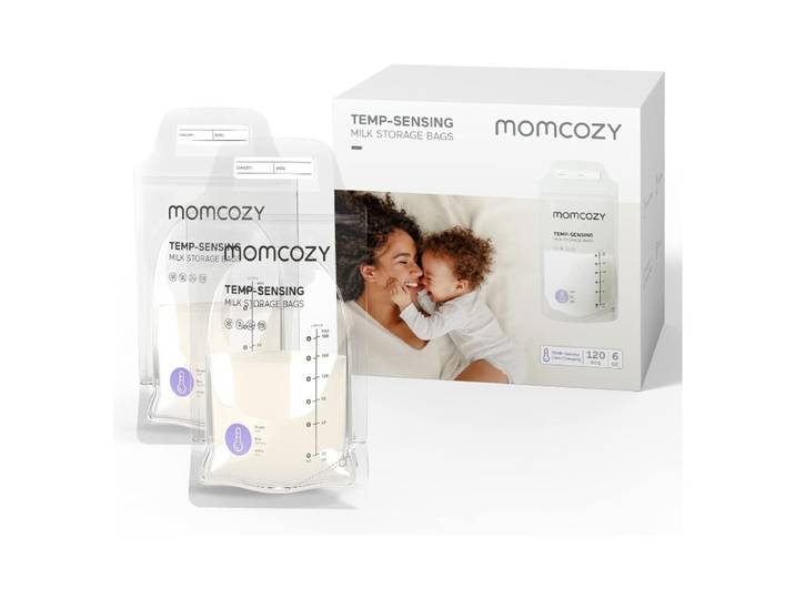 Momcozy, sachets de conservation du lait maternel étanches et autonomes avec capteur thermique intégré, 180 ml, 120 unités jetables