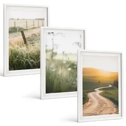 BILDER SET 3er Set - 40x60 cm Weißer Rahmen - Landschaftswiesenstraße West