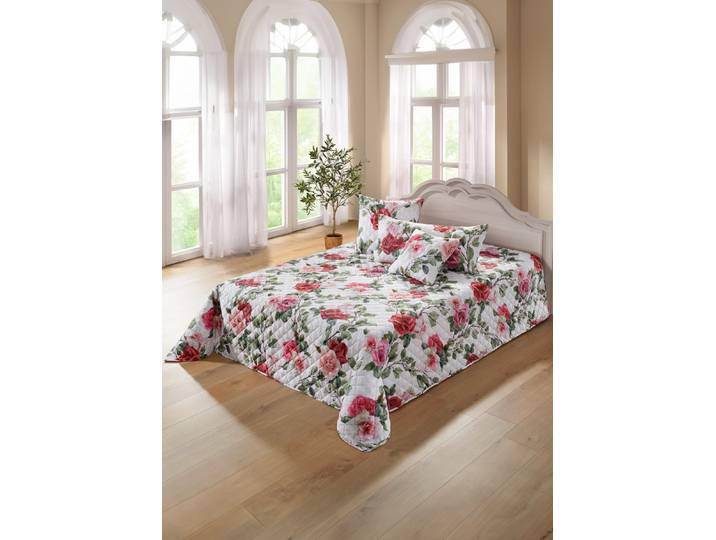 Tagesdecke und Kissenbezüge mit Rosen- Motiven, Bunt, Größe 910 (franz. Bett, 240x260 cm)