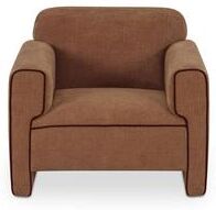 NADAAL STUDIOS Auden Accent Chair, Polyester Upholstery, Plywood Frame, Inward-Rolled Arms, Contrast Piping, Upholstered Legs, Light Brown