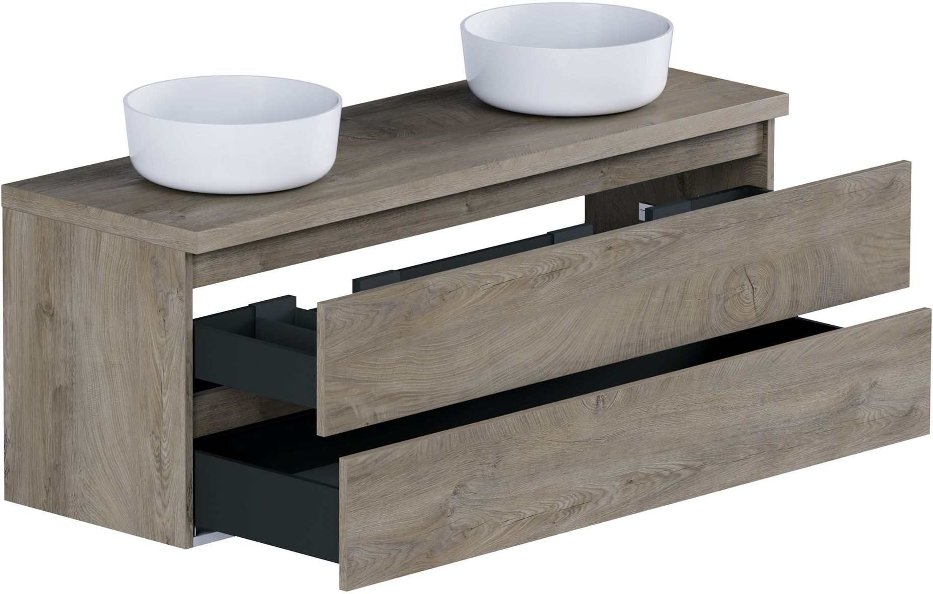pianura Stella Waschtischunterschrank 140,5 cm mit Doppel-Aufsatzwaschtisch Dante, Badmöbel, P140039OG+ADP-OG+51KW-SET,