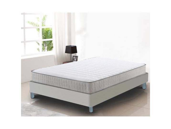 Ensemble Sommier Matelas - ENSEMBLE SOMMIER MATELAS - 140x190 cm - 2 places - Pieds inclus - Blanc