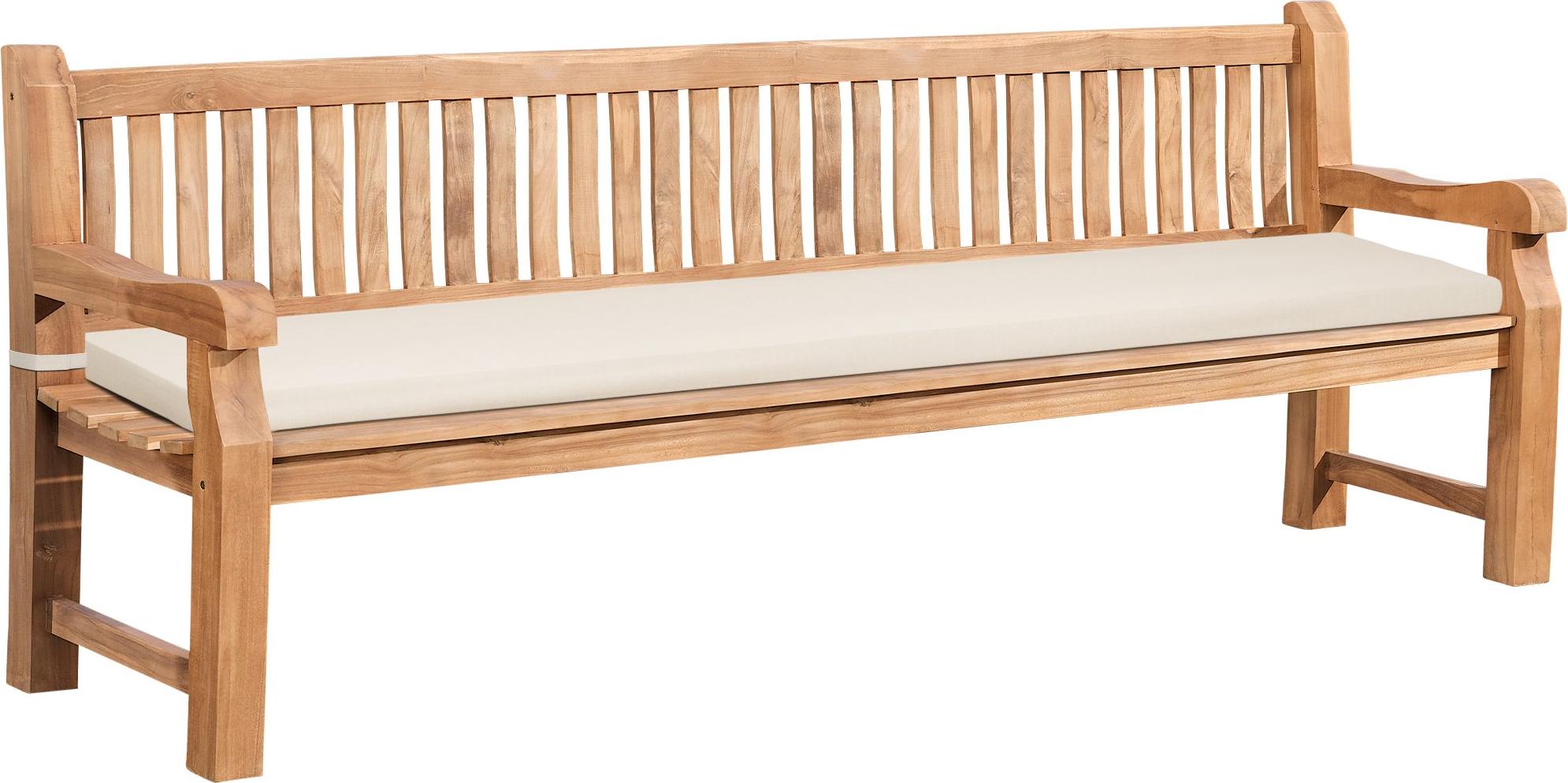 Teakbank LUKAS mit Sitzkissen 240 cm - 240x61x93cm, Teakholz, Creme | Gartenbank Holzbank Outdoor-Bank