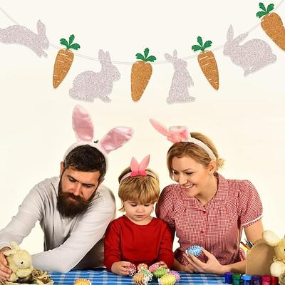 2 Sets glitzernder Osterhasen-Girlanden – farbenfrohe Girlanden für Frühlingspartys, geeignet für Kaminsims- oder Wanddekorationen
