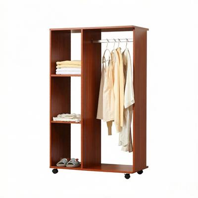 MODFU Mobiler Kleiderschrank Spanplatte Walnuss 80 x 40 x 128 cm mit Kleiderstange