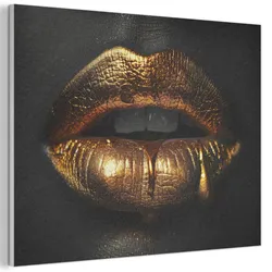 AKUSTIKBILD Frau - Porträt - Lippen - Gold - Schwarz Wanddeko 70x50 cm