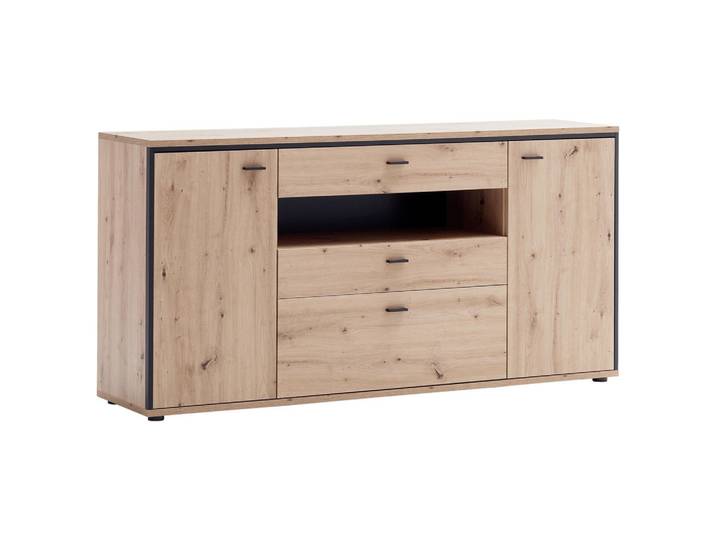 Livetastic Sideboard Skopje, Anthrazit, Eichefarben, 4 Fächer, 3 Schublade(n) Schubladen, 183x92x45 cm, Made in EU, stehend, Kleinmöbel, Kommoden, Sideboards