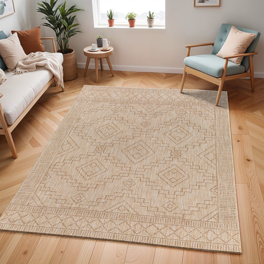 Gracie Oaks Kreatz Indoor & Outdoor Boho Jute-Look Rug Beige Beige Rectangle 200 x 275cm