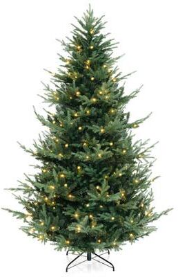 Costway 8 FT Pre-Lit Artificial Hinged Xmas Tree with 1480 PVC and PE Branch Tips-XL