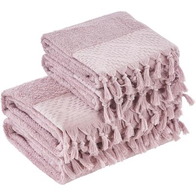 Handtuch Set DONE. "Provence Bohéme", rosa (altrosa), 4 Stk., Walkfrottier, Walkfrottier, Obermaterial: 100% Baumwolle, Handtücher, Uni-Farben, Boho-Style, mit auffälliger Borte & Fransen
