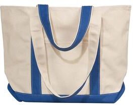 Liberty Bags 8871 Windward Large Cotton Canvas Classic Resort Tote Bag in Natural/Royal size ONE LB8871