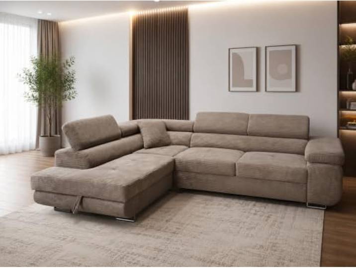 KMK GNYCH Sofa Aston 275x202x90 cm, Schlaffunktion, Braun, Links L-Form Ecksofa, Modern Couch mit Bettkasten, Weiches Sofa fürs Wohnzimmer, Schlafsofa, Eleganter Poso Stoff
