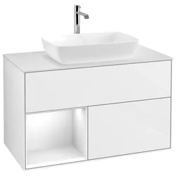 Villeroy und Boch Finion Waschtischunterschrank G771GFGF 100cm, Abdeckplatte white matt, Emotion, Regale Glossy white lacquer, Glossy white lacquer
