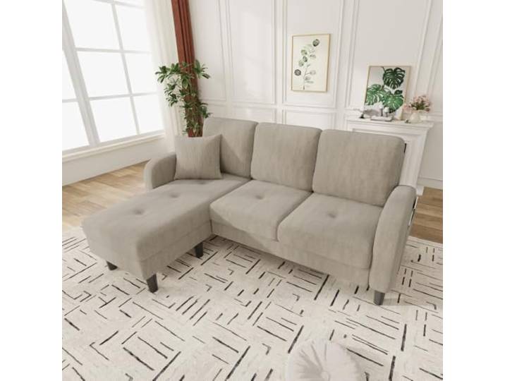 I0I&I0I Ecksofa mit Chaiselongue 3-Sitzer Modulares Sofa für Wohnzimmer und Büro (Light Brown + Foam + 3 Seat + Foam)