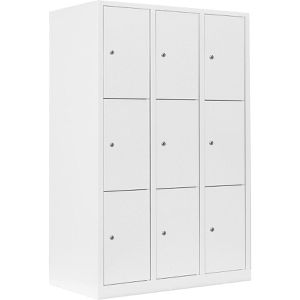 Lüllmann Schließfachschrank 523337, weiß, 9 Fächer, Stahl, 119 x 180cm, mit Zylinderschloss