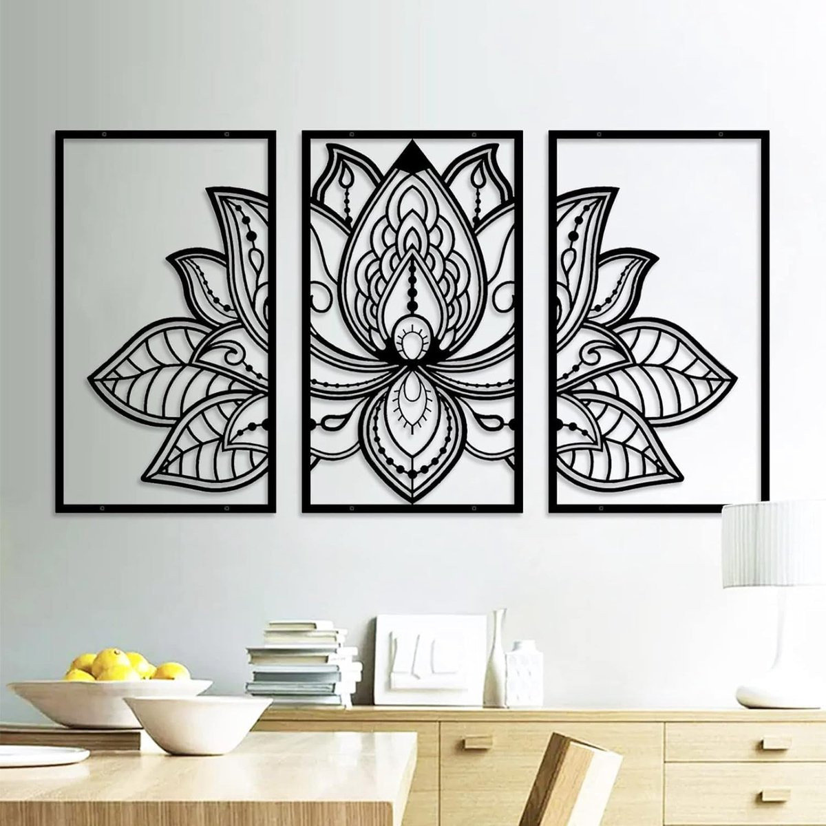 Ibenzoa Driedelige Metalen Lotus Mandala Wanddecoratie