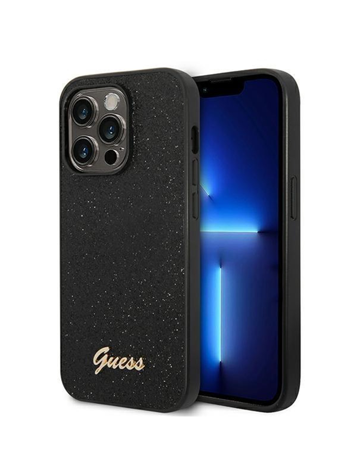 GUESS Glitter Script Case for iPhone 14 Pro - Black