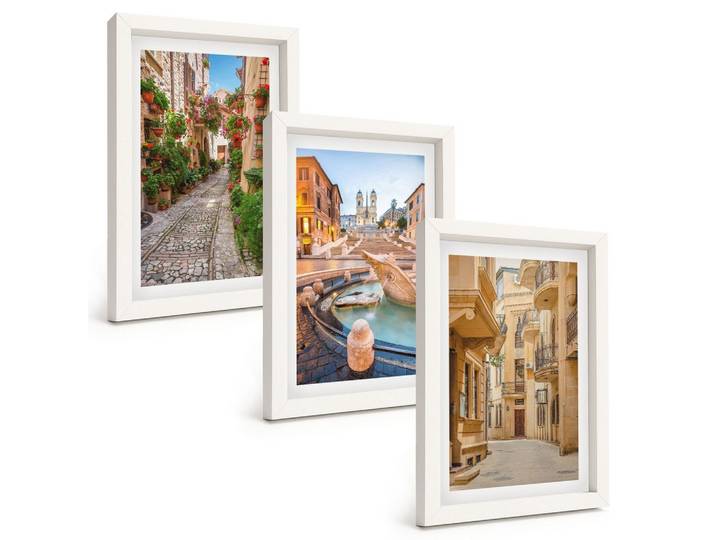 BILDER SET 3er Set - 20x30 cm Weißer Rahmen - Die bezaubernden Straßen des Brunnens
