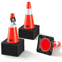 VEVOR Warnkegel 12er-Pack 455 mm Verkehrskegel Verkehrshütchen Pylonen PVC, für Parkplätze, Absperr- oder Warnbereiche, Verkehrsleitkegel mit Hochsichtbaren Reflektorstreifen, Platzsparend Stapelbar