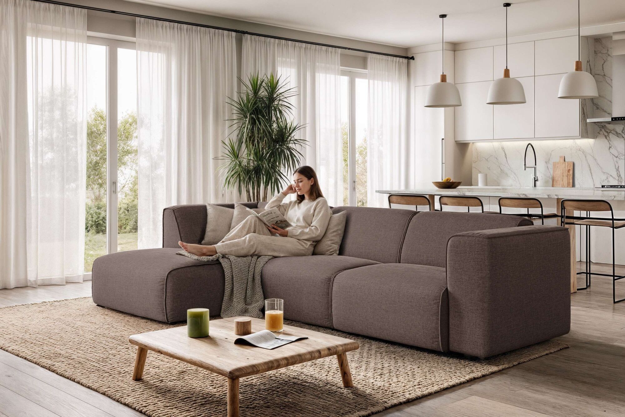 Ecksofa OTTO HOME "Merid L-Form, B: 295 cm - OTTO. Verlässliche Qualität.", braun, B:295cm H:70cm T:162cm, 100% Polyester, Sofas, Ecksofa, jederzeit durch Module erweiterbar