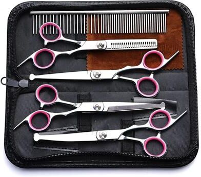 Inspire Select 5 in 1 Professional Pet Grooming Scissors Set Stainless Steel Safety Tip Shears For Dogs & Cats pink