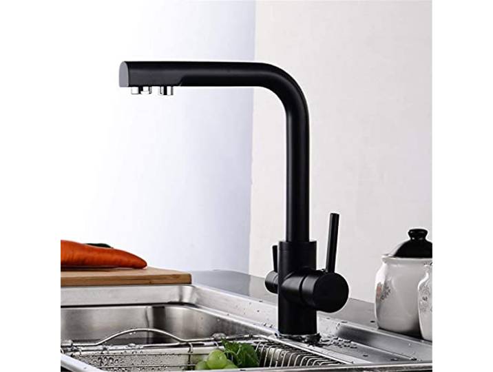 SWENEEN 360° Schwenkbarer Küchenhahn Mit Trinkwasserfilter, Doppelhandmischer, Auf Der Arbeitsplatte Montiertem Strahlregler Und 3-Stufiger Filterung Für Sauberes Wasser,