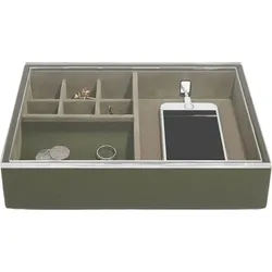 Stackers Pebble Classic Schachtel für Schmuck und Telefon olivenfarben mit Deckel