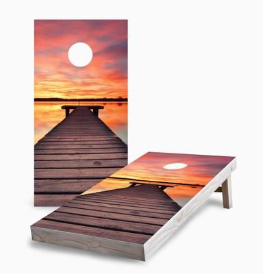 Skip's Garage Sunset Beach Boardwalk Corn Hole Board Set