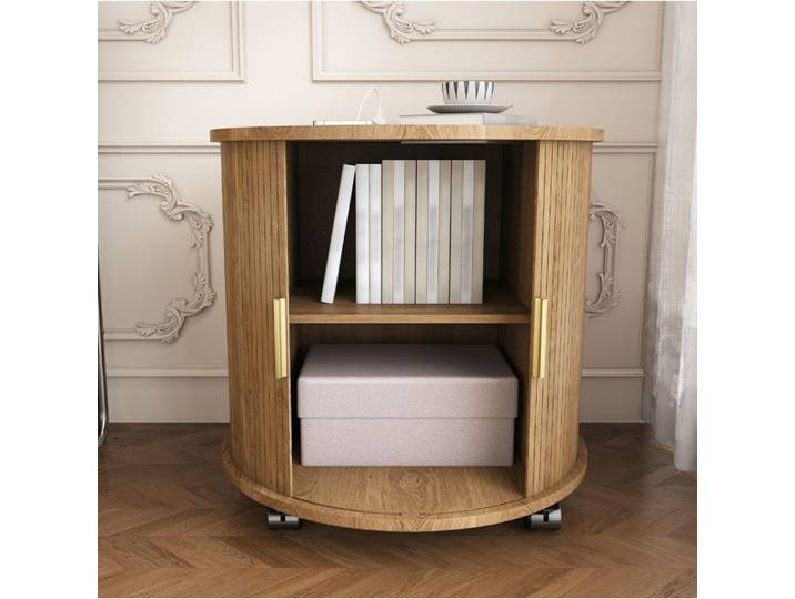 VUENOR Table de chevet cylindrique 60x60x60 cm chene - station de charge sans matelas