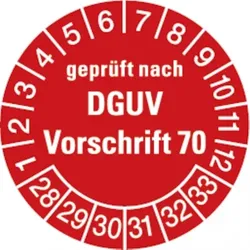 Dreifke® Prüfplakette geprüft nach DGUV Vorschrift 70 ab 28 rot/ - 30 mm Folie selbstklebend, 10 St