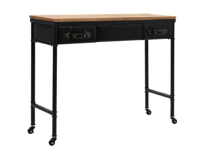KLGBNCVE Konsolentisch MDF Und Tannenholz 100 x 33,5 x 80 cm, Vintage-Stil Vintage-Design, Stahlrahmen, 2 Kunstleder-Schubladen, 4 Rollen, einfacher Aufbau