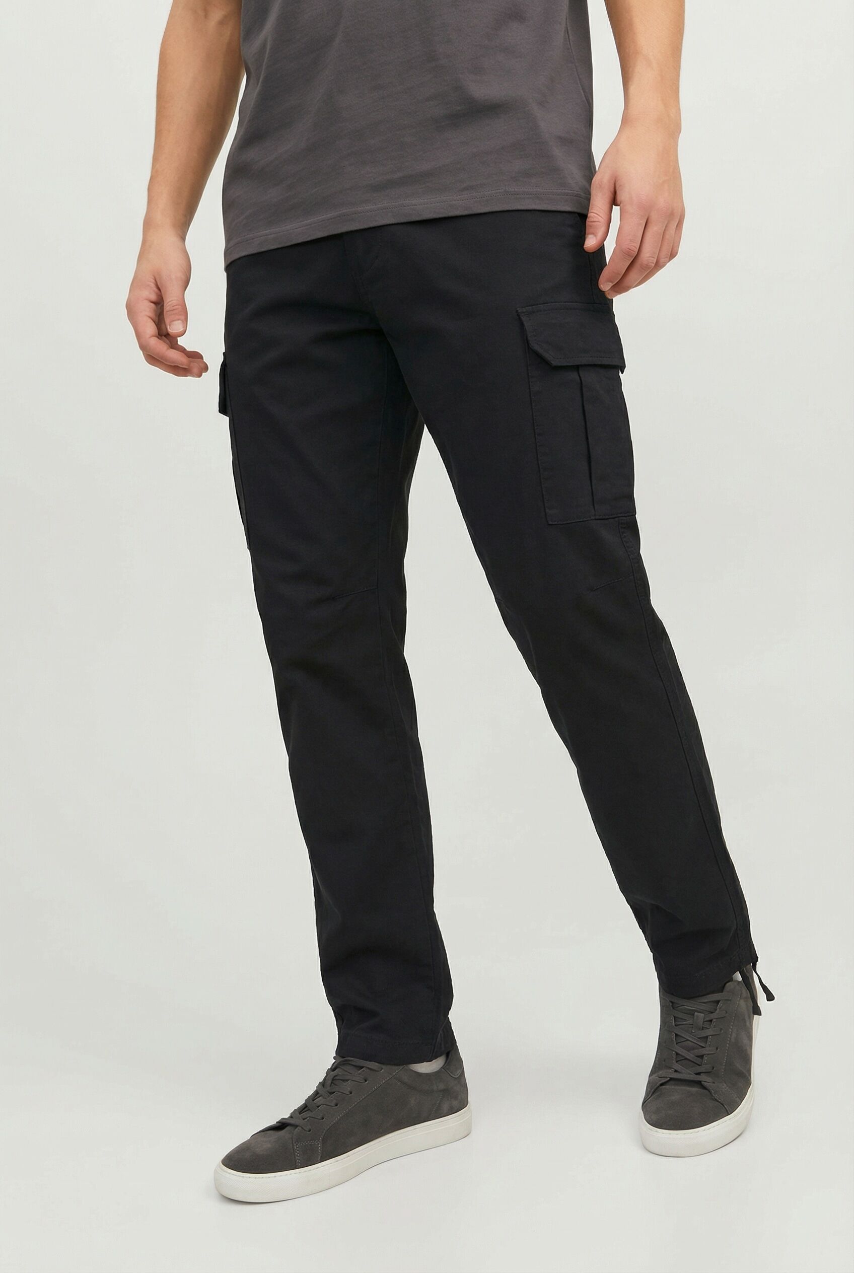 Cargohose JACK & JONES "JPSTKANE BARKLEY CARGO PANT NOOS", Herren, Gr. 29, Länge 34, schwarz, Web, Obermaterial: 100% Baumwolle, unifarben, relaxed fit knöchellang, Hosen Cargohose