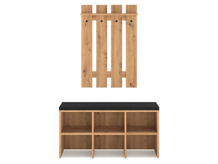 Feldmann-Wohnen Garderobe Renes 2-teilig Eiche Artisan / Schwarz, Hellbraun, 4 Fächer, 96x170x34 cm, Garderobe, Garderoben-Sets & Garderoben-Serien, Garderoben-Sets