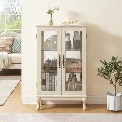 GREATPLANINC Lighted Curio Cabinet with Mirrored Back, 3 Tier Storage Display Cabinet with Tempered Glass Doors & Adjustable Shelves