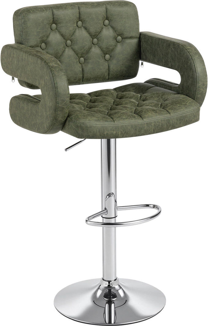 17 Stories HOMCOM Adjustable Height Barstool Steel Pole PU Leather Green 61cm W X 50cm D