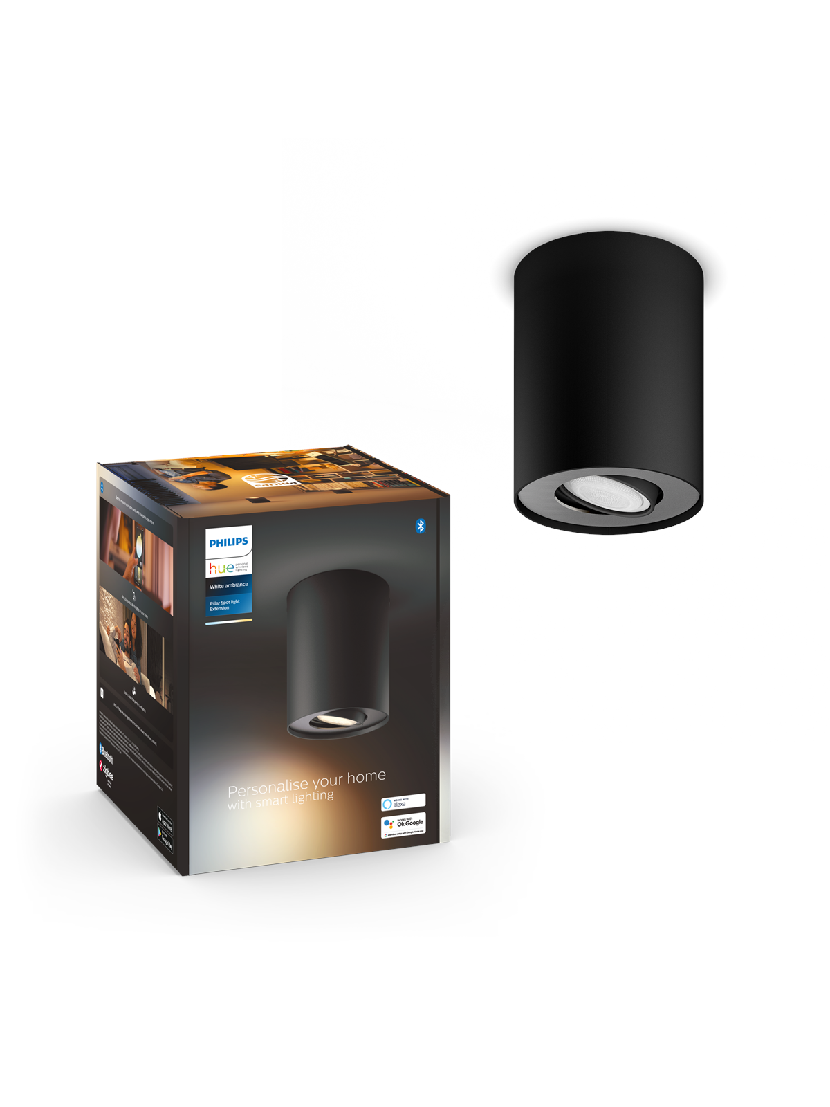 Philips Hue Pillar Single Spotlight - Black - No Dimmer Switch