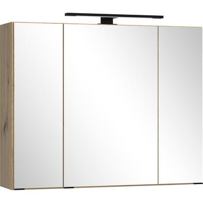 Badezimmerspiegelschrank WELLTIME "CADIZ, gedämpfte Scharniere", wotaneiche, B:80cm H:64cm T:20cm, Holzwerkstoff, Schränke, Rundumsicht, dank besonderer Klapptechnik